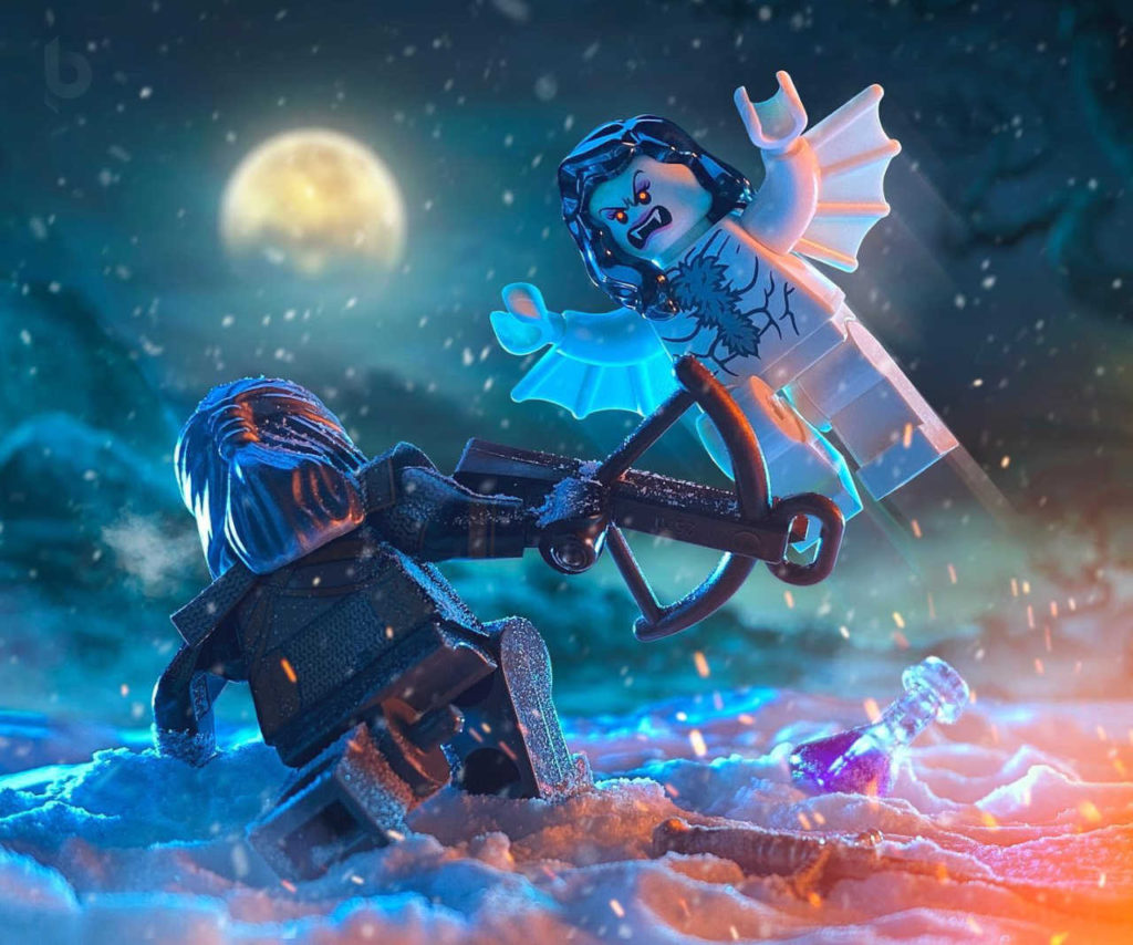 LEGO - Geralt wlaczy ze zmorą w śniegu