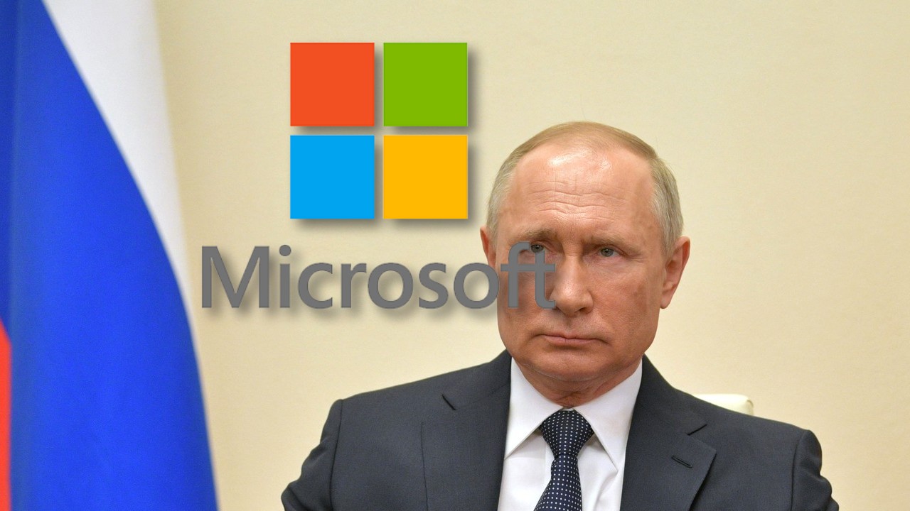 Władimir Putin i logo Microsoftu