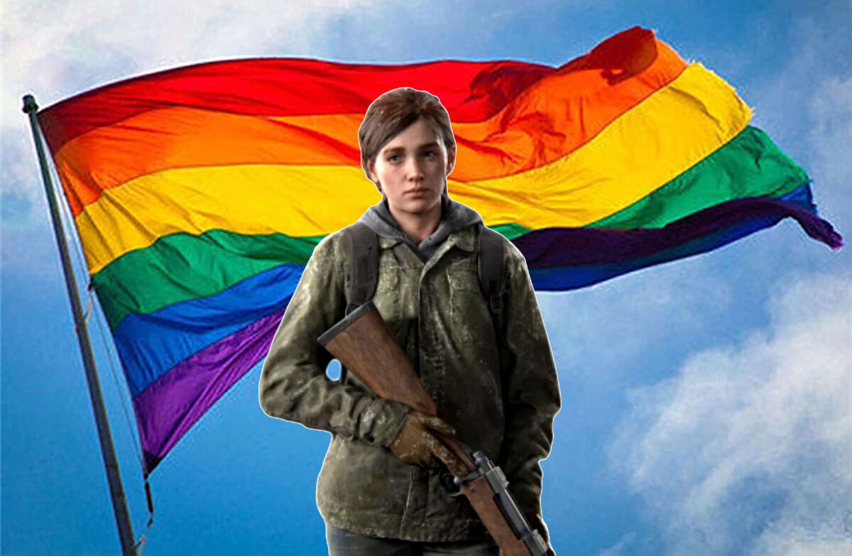 Ellie na tle tęczowej flagi / LGBT w grach