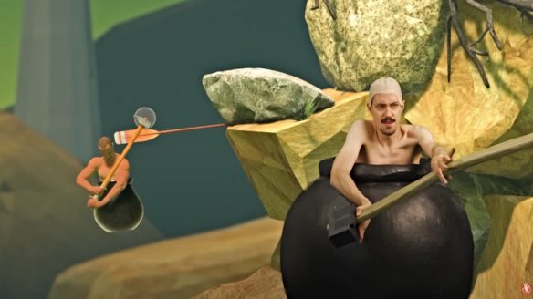 Getting Over It - streamer gra w grę siedząc w kotle i machając młotem