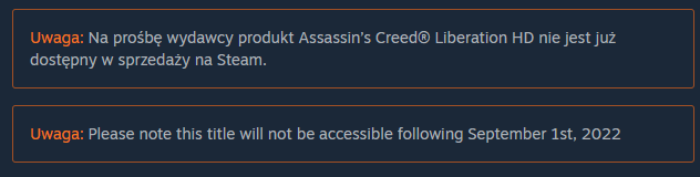 Assassin's Creed Liberation z ostrzeżeniami na Steam