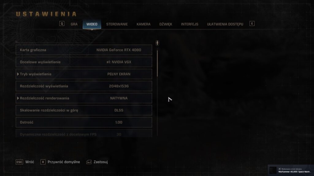 Test GeForce NOW - ustawienia graficzne Warhammer 40000: Space Marine 2