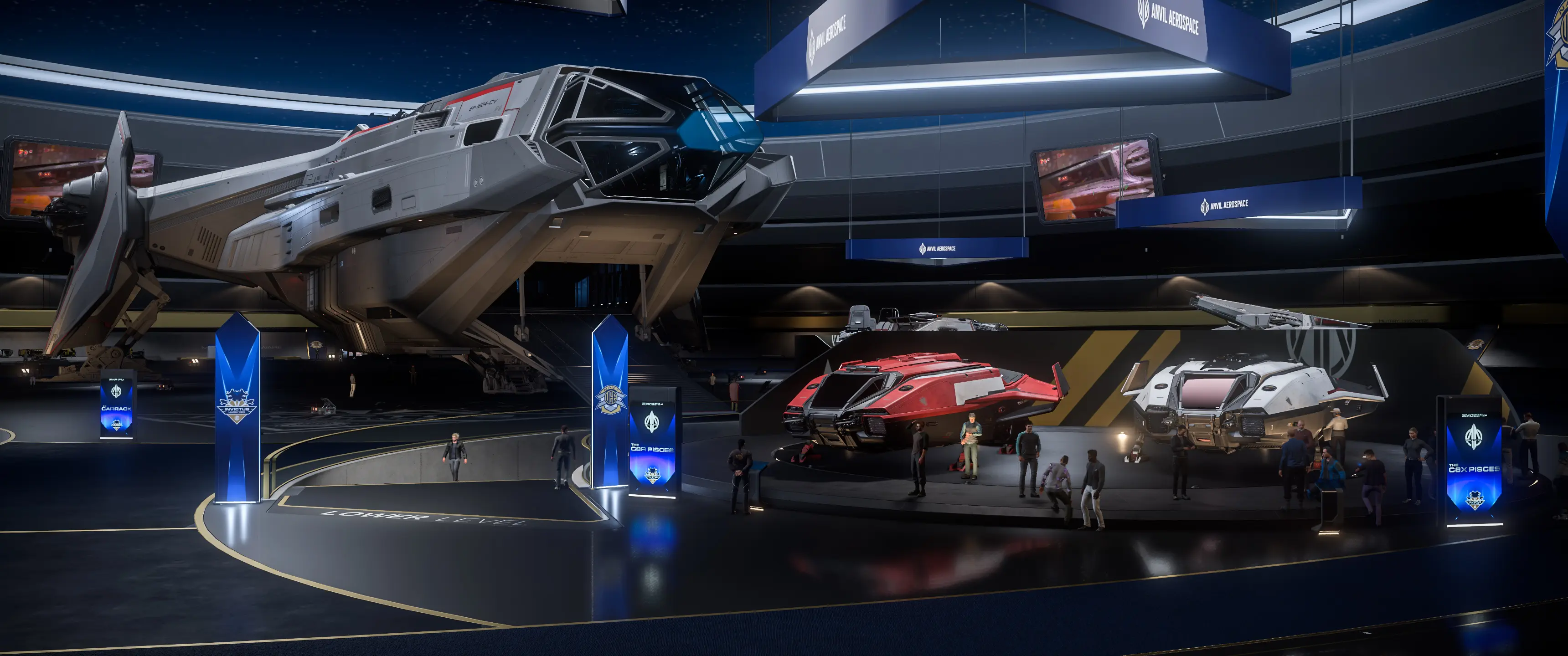 Showroom display of spacecraft at Star Citizen Invictus Launch Week event.