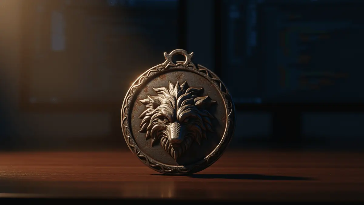 Witcher medallion on desk representing CD Projekt Red's journey to rebuild trust