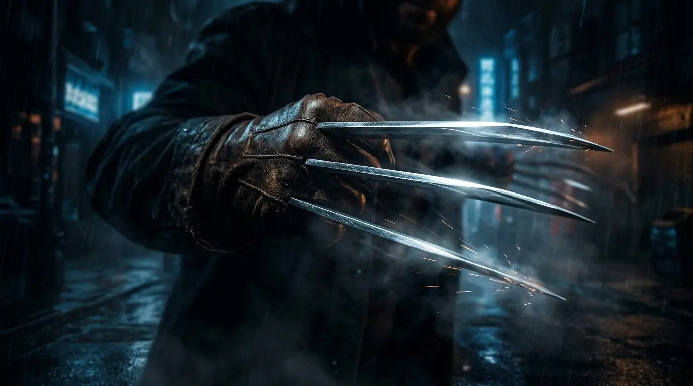 Wolverine's adamantium claws extending in dramatic lighting for Marvel's Wolverine PS5 game