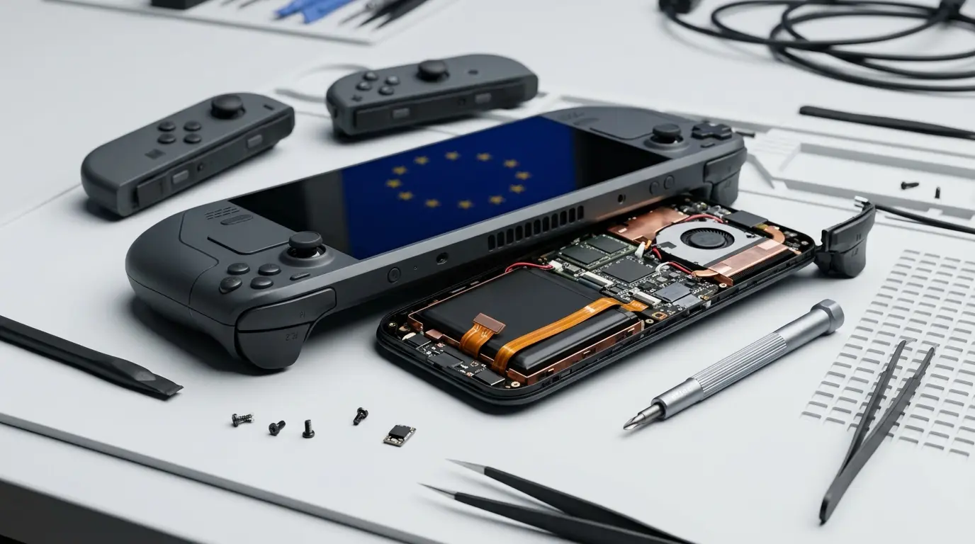 Nintendo Switch 2 console with accessible battery compartment for EU regulations