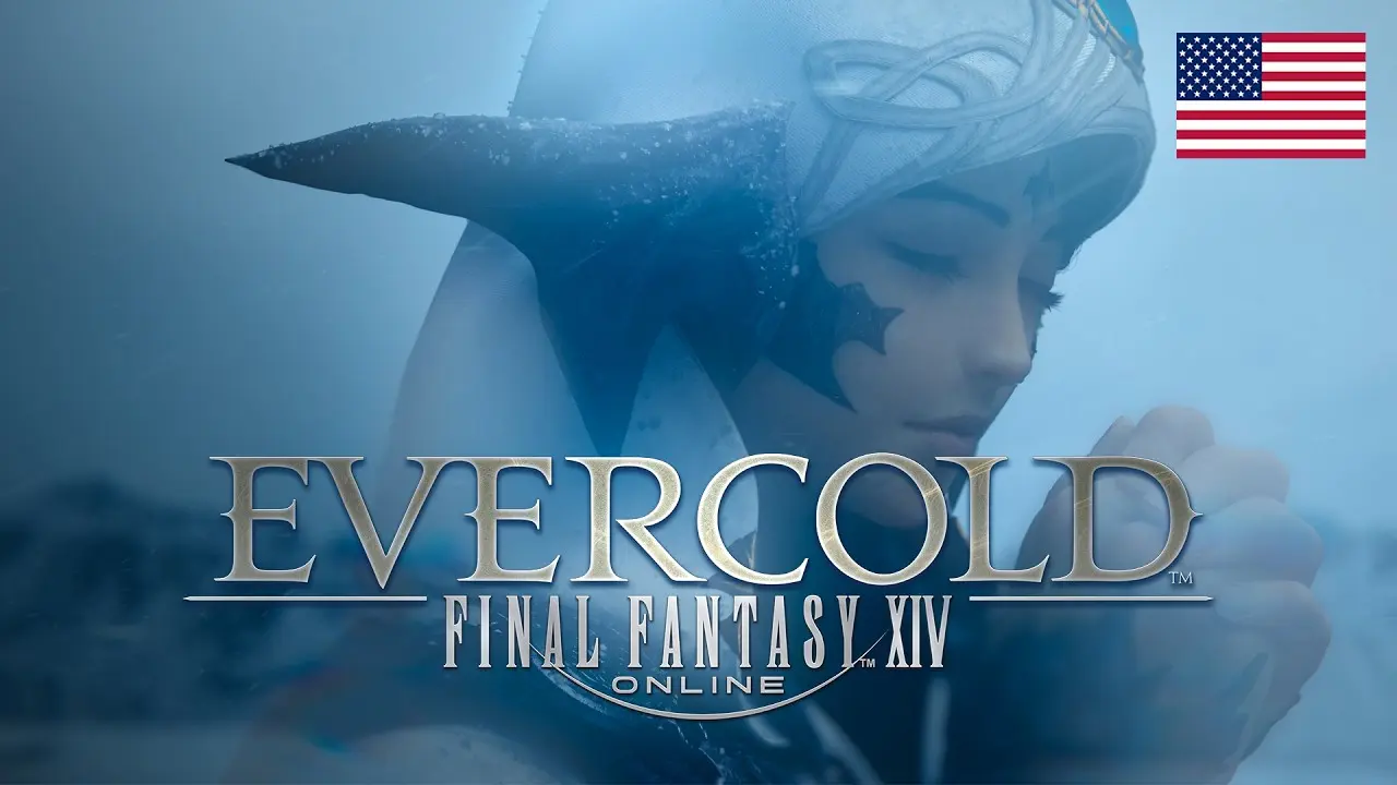 Promotional art for Final Fantasy XIV Online: Evercold featuring a character in a blue hood
