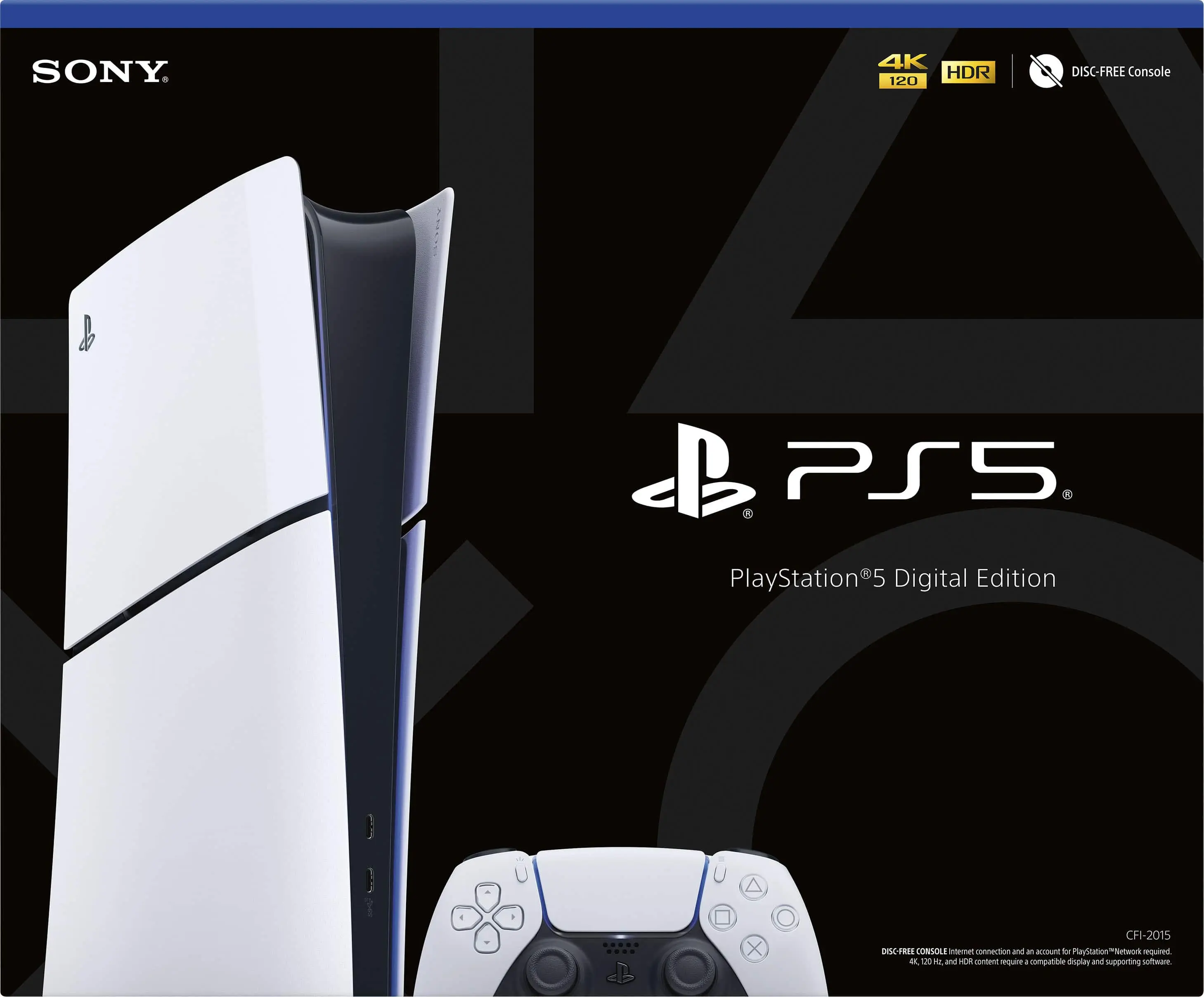 PlayStation 5 Digital Edition console and controller displayed on a black background.